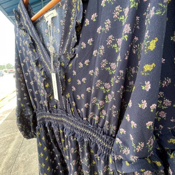 NWT Women's Large MAX STUDIO Navy Floral V-neck Empire Waist Tiered Midi Dress - Picture 13 of 16